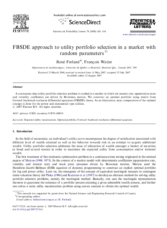 (PDF) FBSDE approach to utility portfolio selection in a market with ...