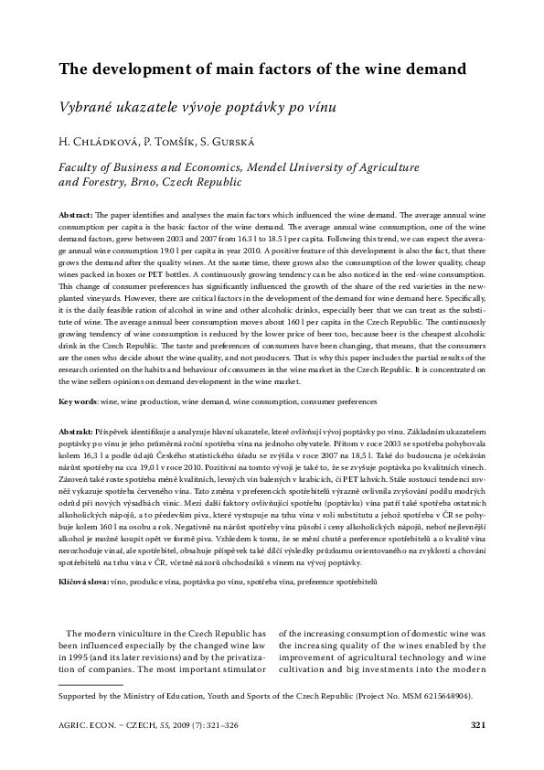 (PDF) The development of main factors of the wine demand