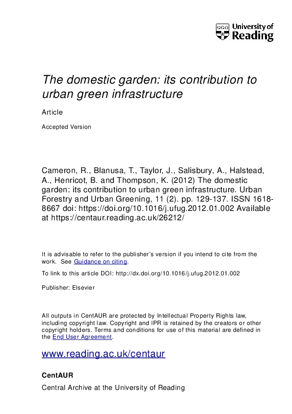 (PDF) The domestic garden – Its contribution to urban green infrastructure