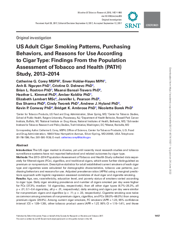 (PDF) US Adult Cigar Smoking Patterns, Purchasing Behaviors, and ...