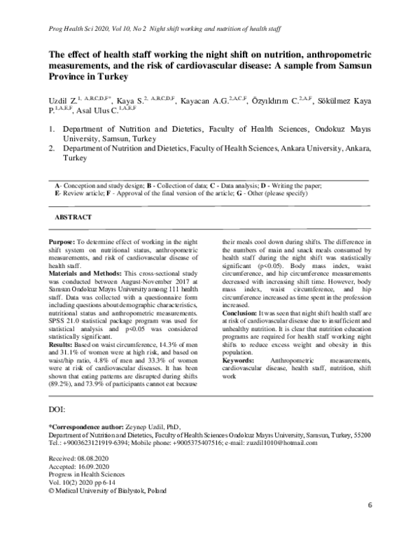 (PDF) The effect of health staff working the night shift on nutrition ...
