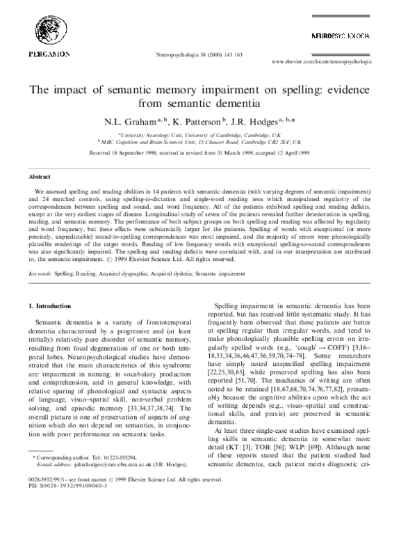 (PDF) The impact of semantic memory impairment on spelling: evidence ...