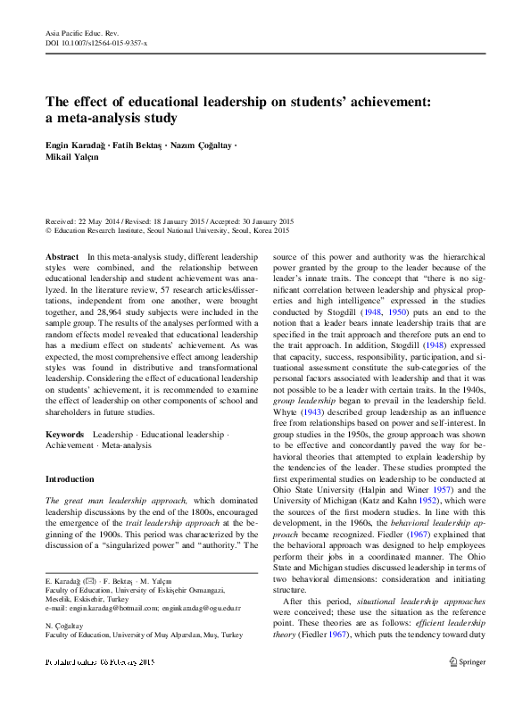 (PDF) The Effect of Educational Leadership on Students’ Achievement