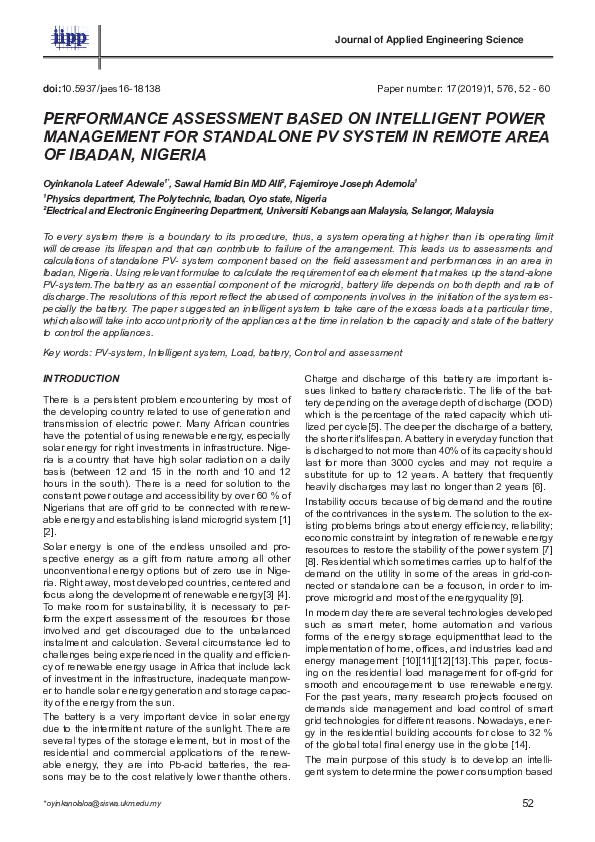 (PDF) Performance assessment based on Intelligent power management for ...