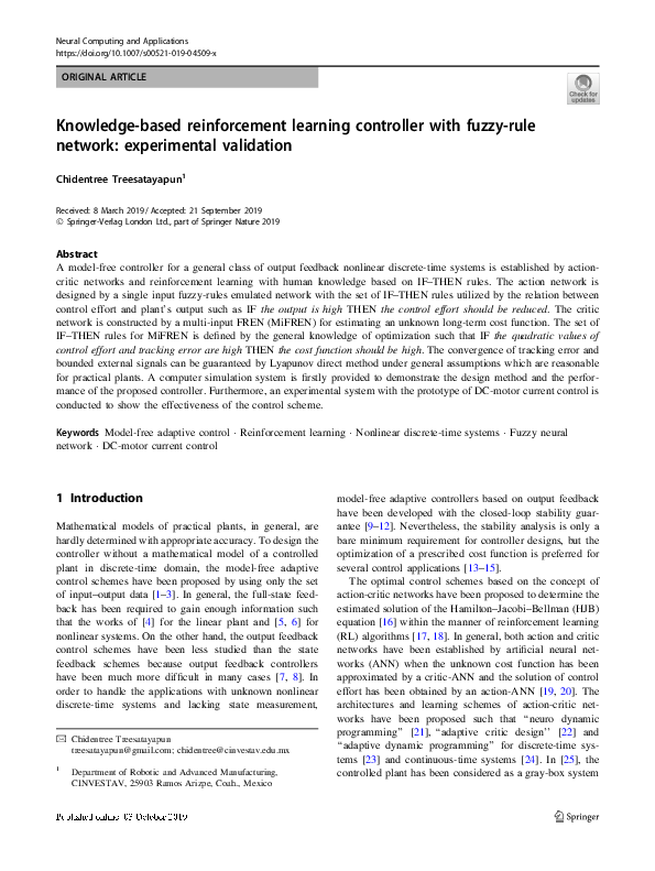 (PDF) Knowledge-based reinforcement learning controller with fuzzy-rule ...