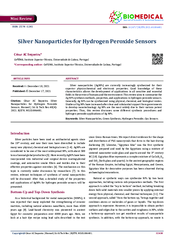 (PDF) Silver Nanoparticles for Hydrogen Peroxide Sensors
