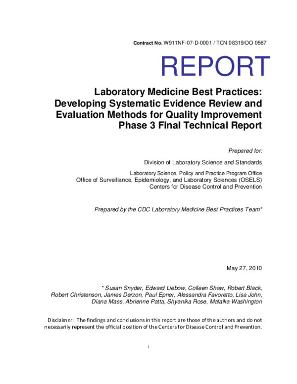(PDF) Laboratory medicine best practices : developing systematic ...