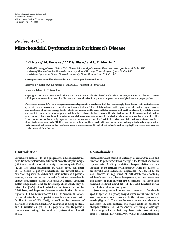 (PDF) Mitochondrial Dysfunction in Parkinson's Disease