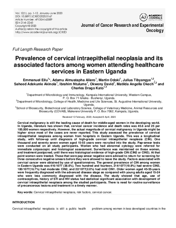 (PDF) Prevalence of cervical intraepithelial neoplasia and its ...