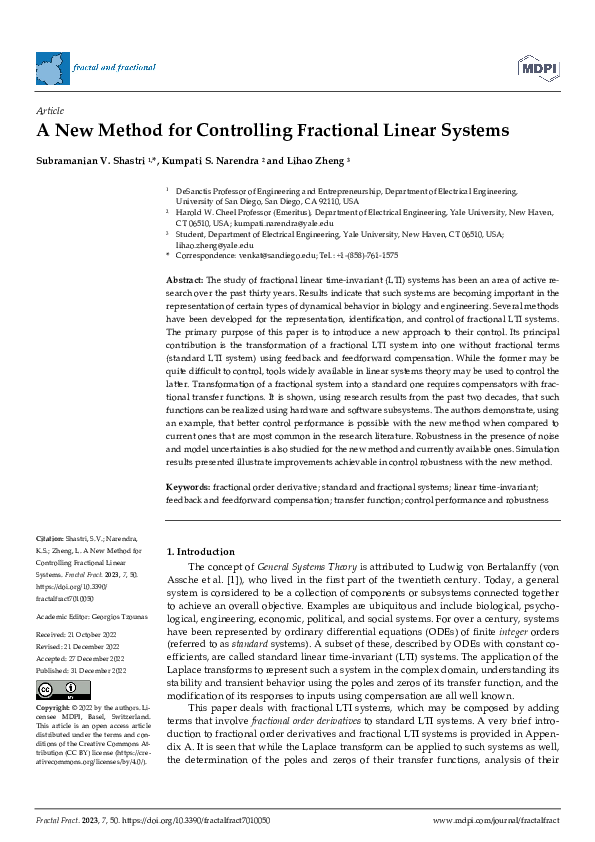 (PDF) A New Method for Controlling Fractional Linear Systems
