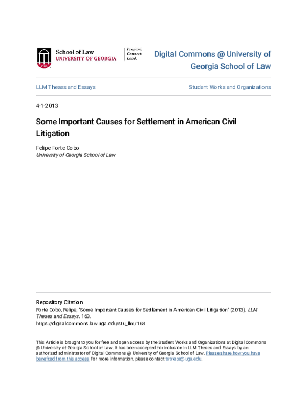 (PDF) Some Important Causes for Settlement in American Civil Litigation