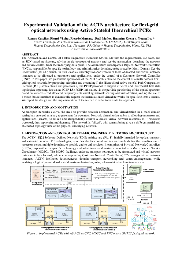 (PDF) Experimental validation of the ACTN architecture for flexi-grid ...