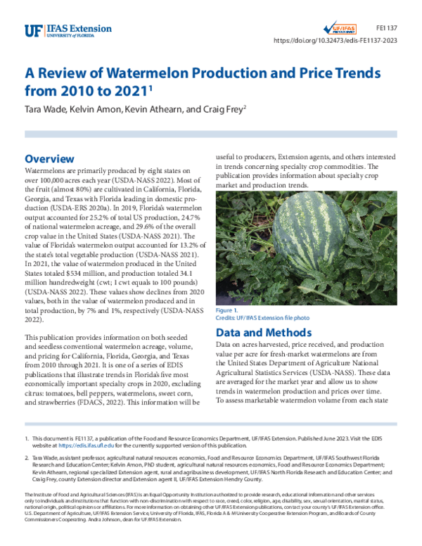 (PDF) A Review of Watermelon Production and Price Trends from 2010 to 2021