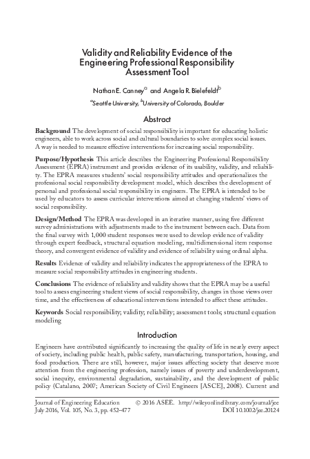 (PDF) Validity and Reliability Evidence of the Engineering Professional ...