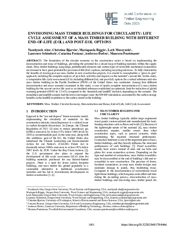 (PDF) Envisioning Mass Timber Buildings for Circularity: Life Cycle ...