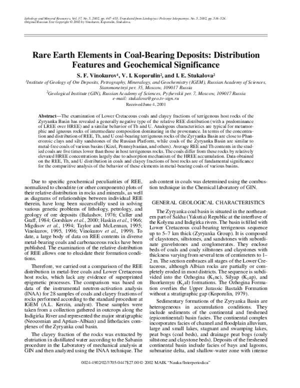 (PDF) Rare Earth Elements in Coal-Bearing Deposits: Distribution ...