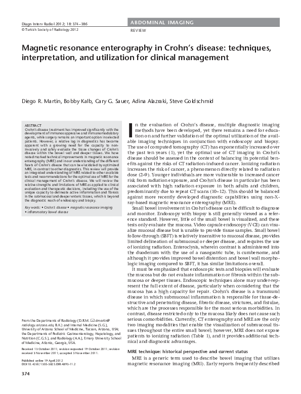 Magnetic resonance enterography in crohn’s disease: techniques, interpretation, and utilization for clinical management