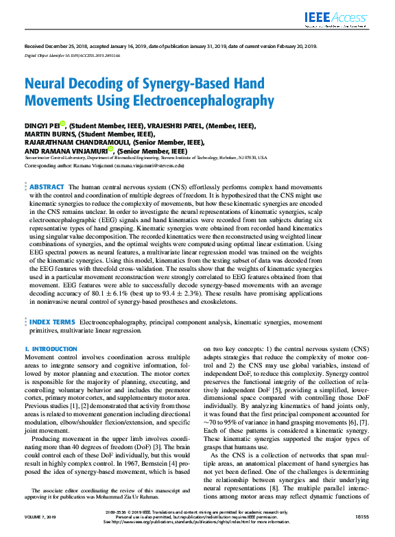 (PDF) Neural Decoding of Synergy-Based Hand Movements Using ...