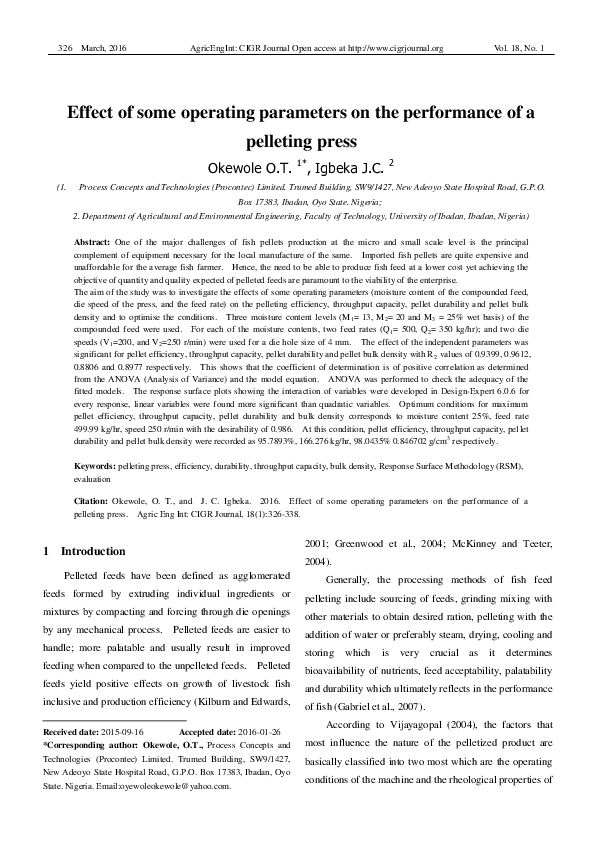 (PDF) Effect of some operating parameters on the performance of a ...