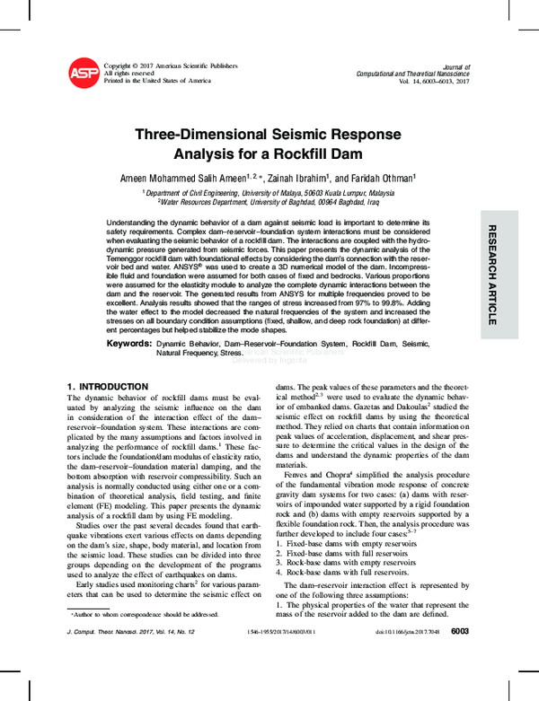 (PDF) Three-Dimensional Seismic Response Analysis for a Rockfill Dam