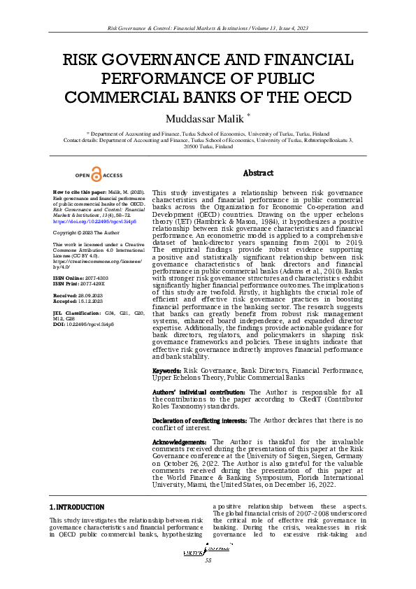 (PDF) RISK GOVERNANCE AND FINANCIAL PERFORMANCE OF PUBLIC COMMERCIAL ...