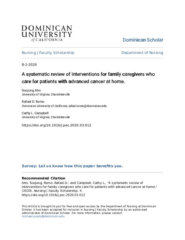 (PDF) A systematic review of interventions for family caregivers who ...