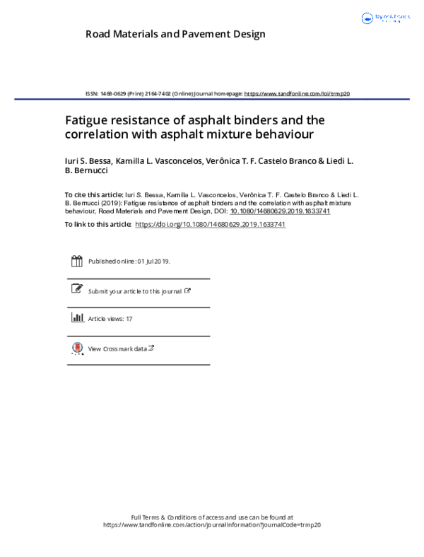 (PDF) Fatigue resistance of asphalt binders and the correlation with ...