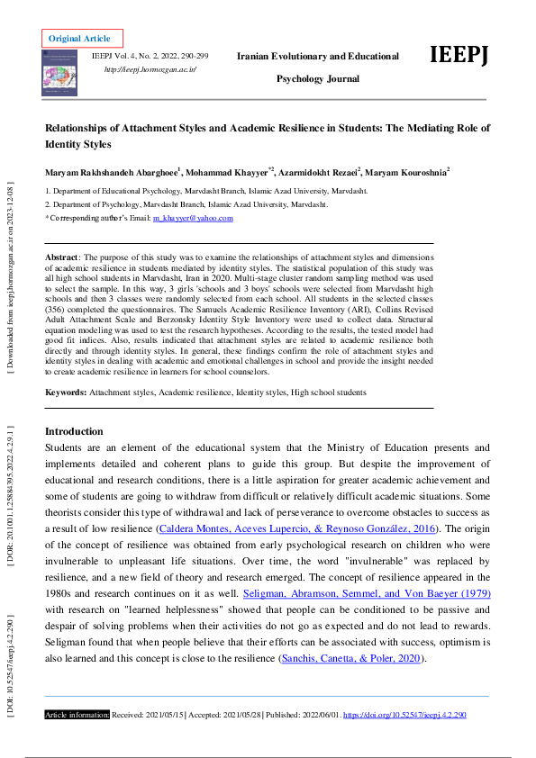 (PDF) Relationships of Attachment Styles and Academic Resilience in ...