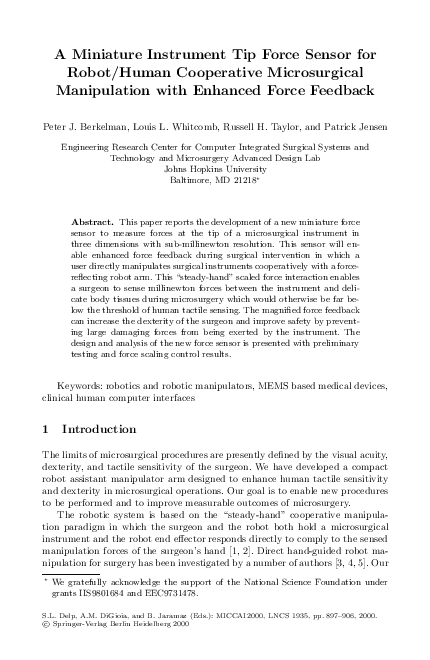 (PDF) A Miniature Instrument Tip Force Sensor for Robot/Human ...