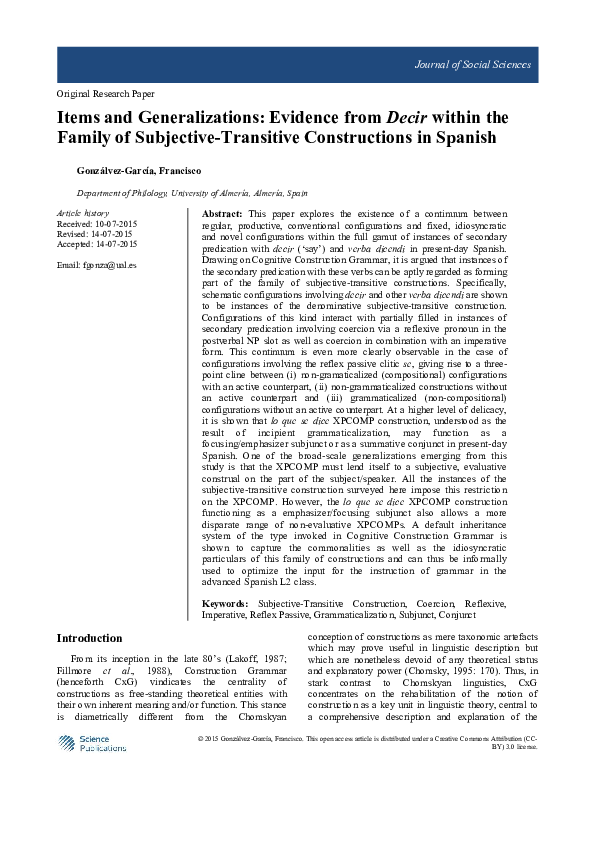 (PDF) Items and Generalizations: Evidence from Decir within the Family ...