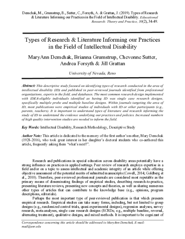 (PDF) Types of Research & Literature Informing Our Practices in the ...