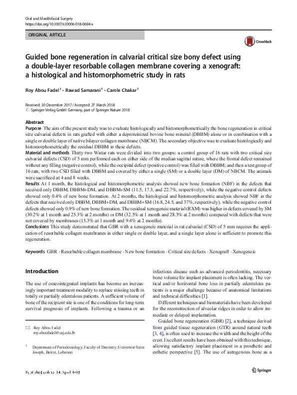 (PDF) Guided bone regeneration in calvarial critical size bony defect ...