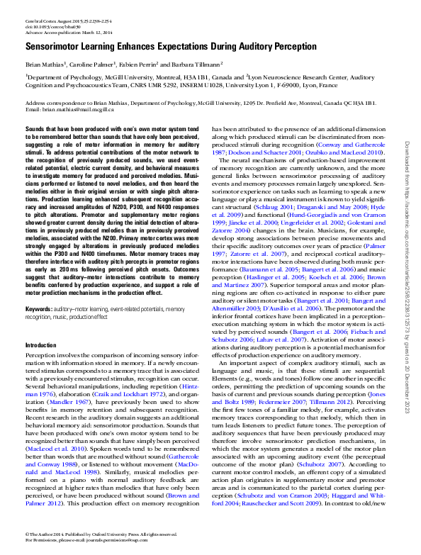 (PDF) Sensorimotor learning enhances expectations during auditory ...