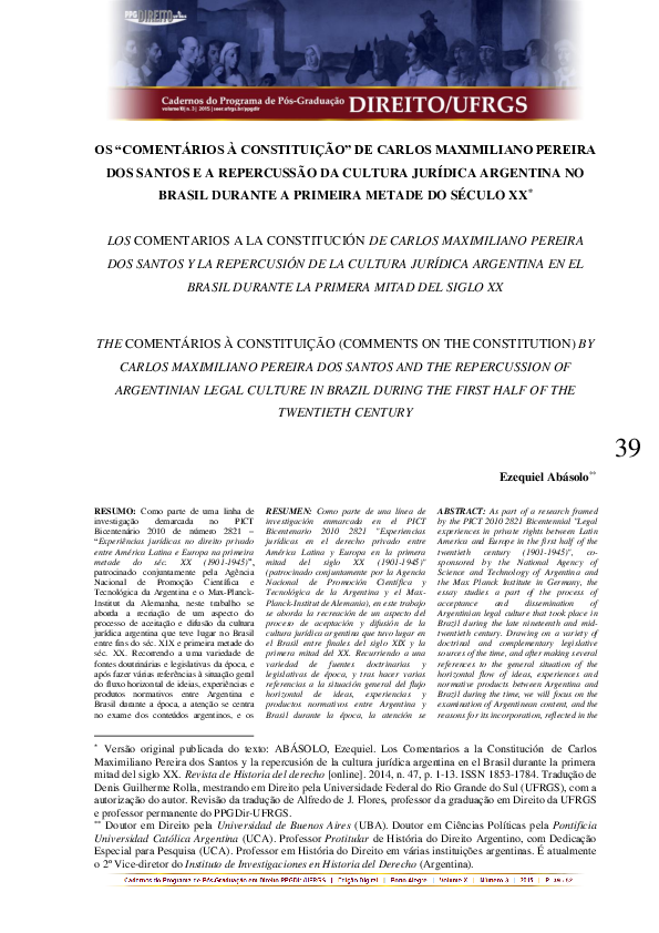 (PDF) Os “Comentários à Constituição” de Carlos Maximiliano Pereira dos ...