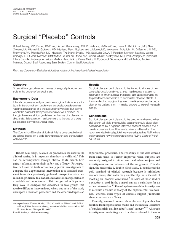 (PDF) Surgical “Placebo” Controls