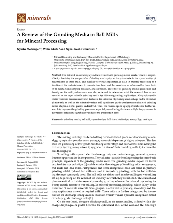 (PDF) A Review of the Grinding Media in Ball Mills for Mineral Processing