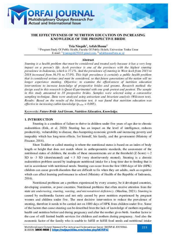 (PDF) The Effectiveness of Nutrition Education on Increasing Knowledge ...