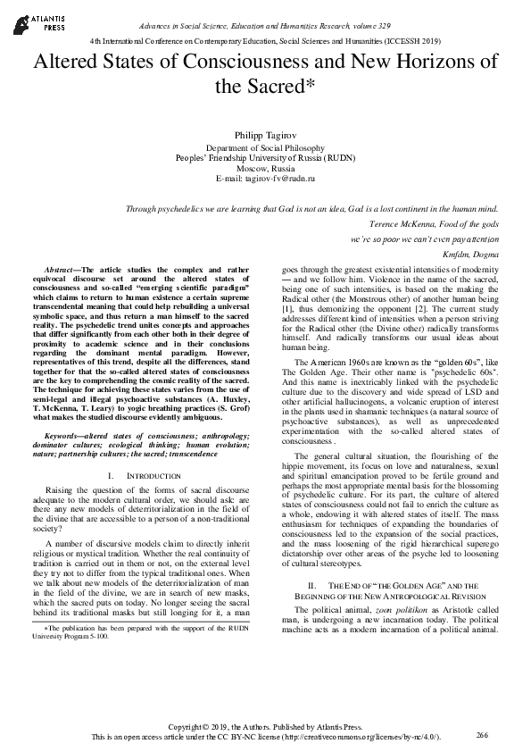 (PDF) Altered States of Consciousness and New Horizons of the Sacred