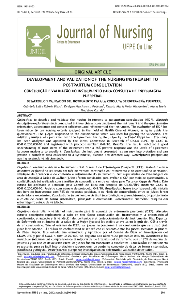 (PDF) Development and validation of the nursing instrument to ...