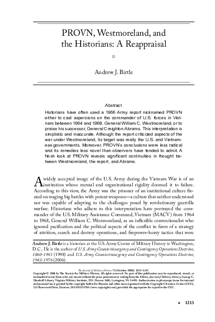 (PDF) PROVN, Westmoreland, and the Historians: A Reappraisal