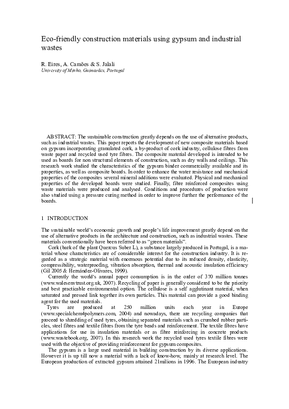 (PDF) Eco-friendly construction materials using gypsum and industrial ...
