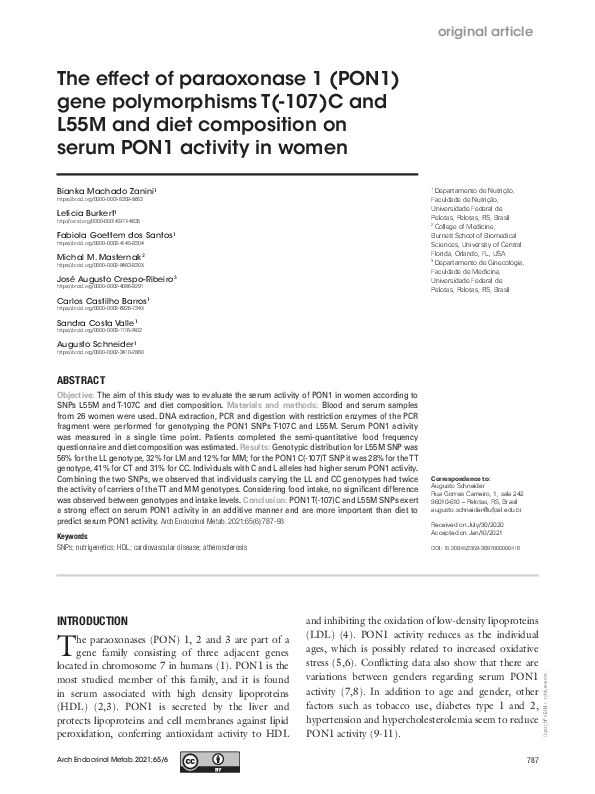(PDF) The effect of paraoxonase 1 (PON1) gene polymorphisms T(-107)C ...