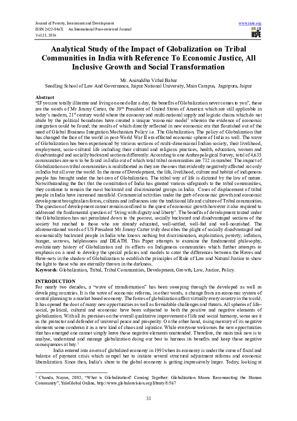 (PDF) Analytical Study of the Impact of Globalization on Tribal ...