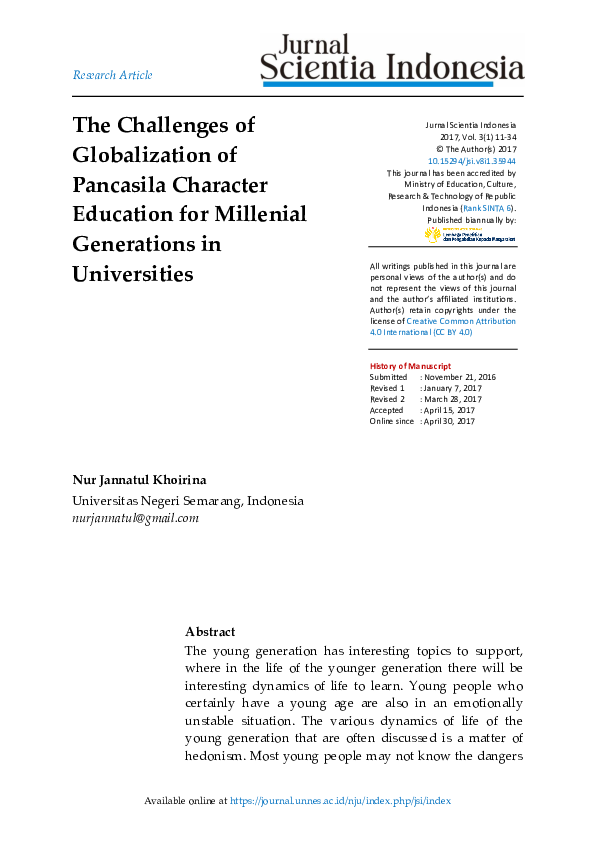 (PDF) The Challenges of Globalization of Pancasila Character Education ...