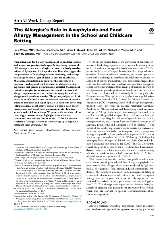 (PDF) The Allergist's Role in Anaphylaxis and Food Allergy Management ...