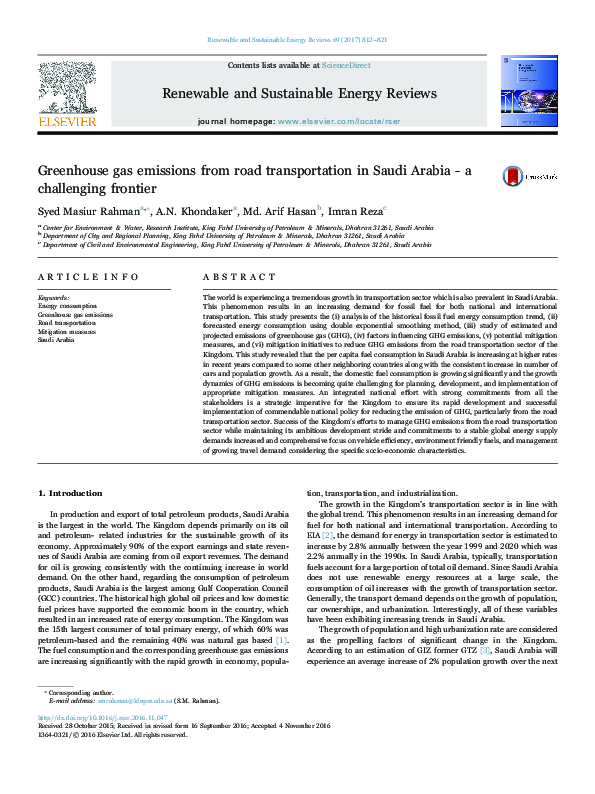 (PDF) Greenhouse gas emissions from road transportation in Saudi Arabia ...