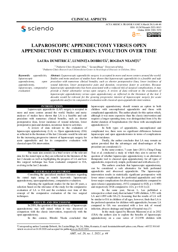 (PDF) Laparoscopic Appendectomy Versus Open Appendectomy in Children ...