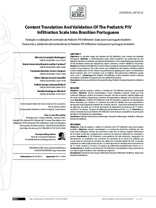 (PDF) Content Translation And Validation Of The Pediatric PIV ...