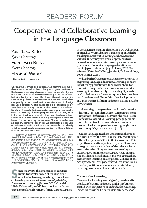 (PDF) Cooperative and Collaborative Learning in the Language Classroom