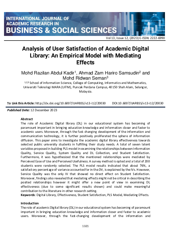 (PDF) Analysis of User Satisfaction of Academic Digital Library: An ...